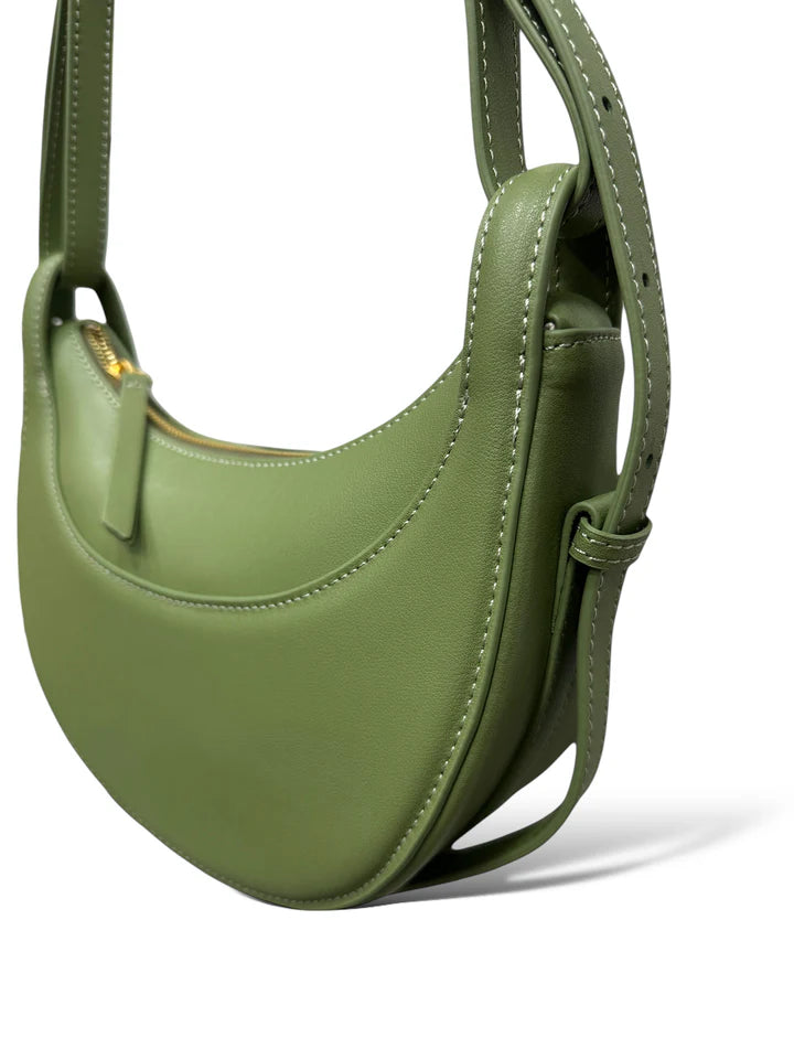 Smooth calfskin half-moon saddle crossbody bag