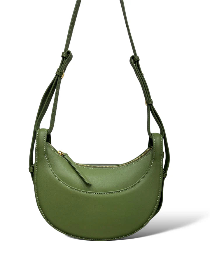 Smooth calfskin half-moon saddle crossbody bag