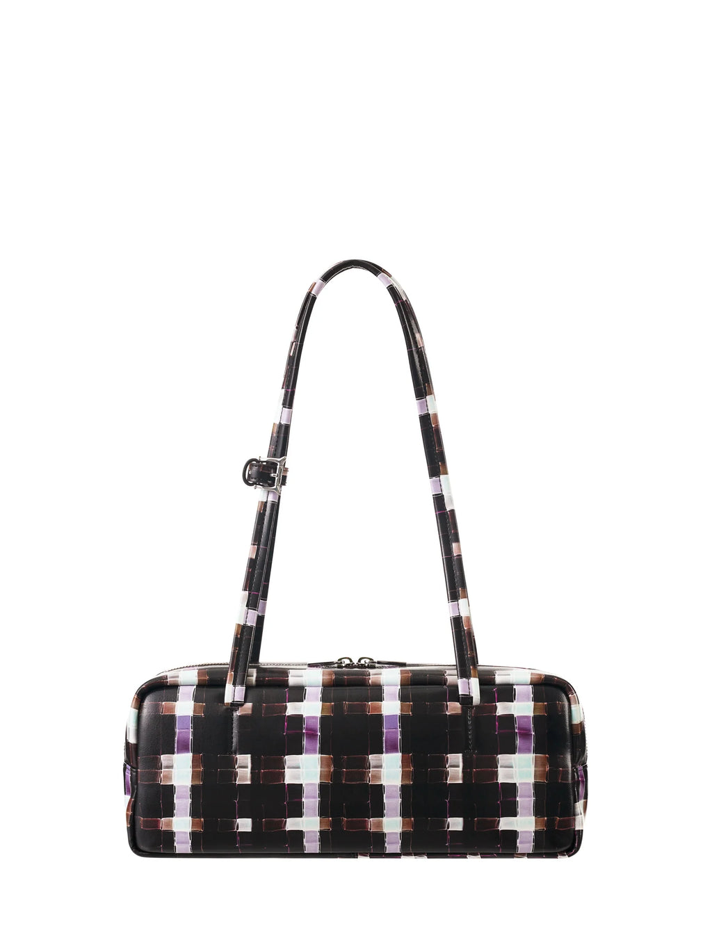 Chocolate-colored hand-painted plaid baguette bag
