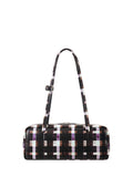 Chocolate-colored hand-painted plaid baguette bag