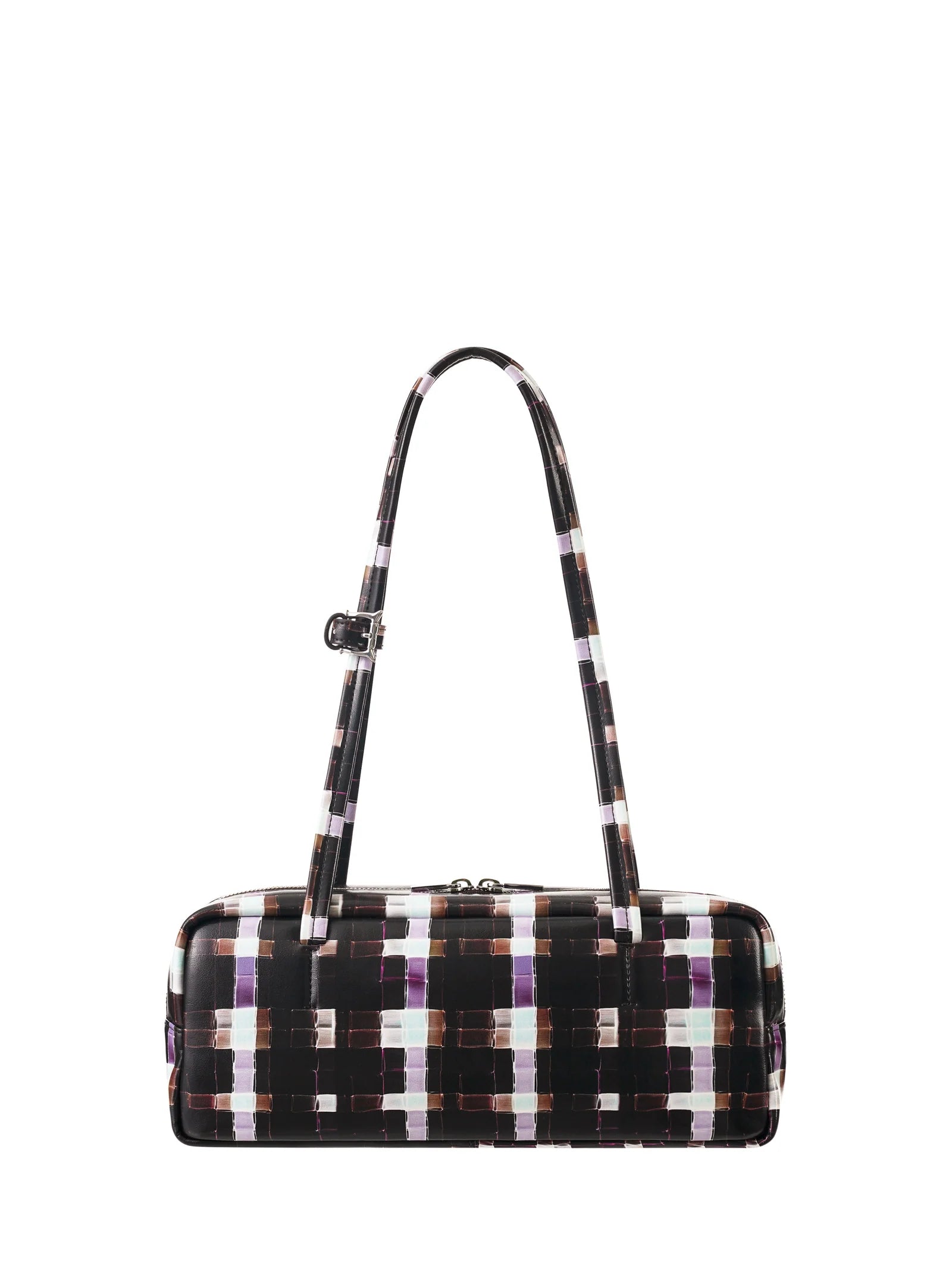 Chocolate-colored hand-painted plaid baguette bag