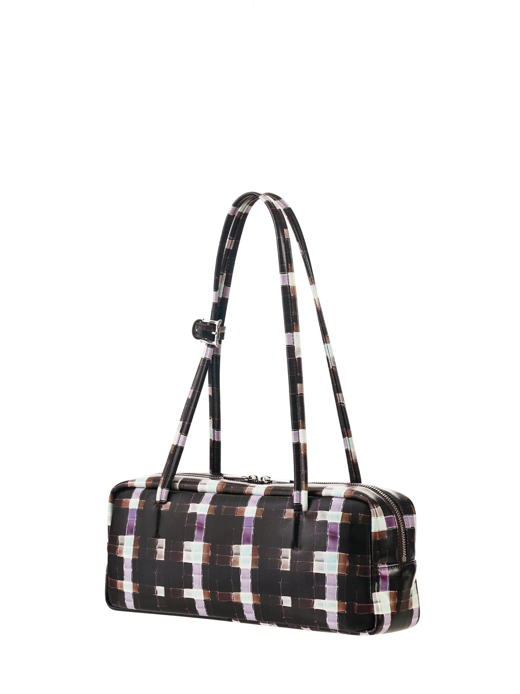 Chocolate-colored hand-painted plaid baguette bag