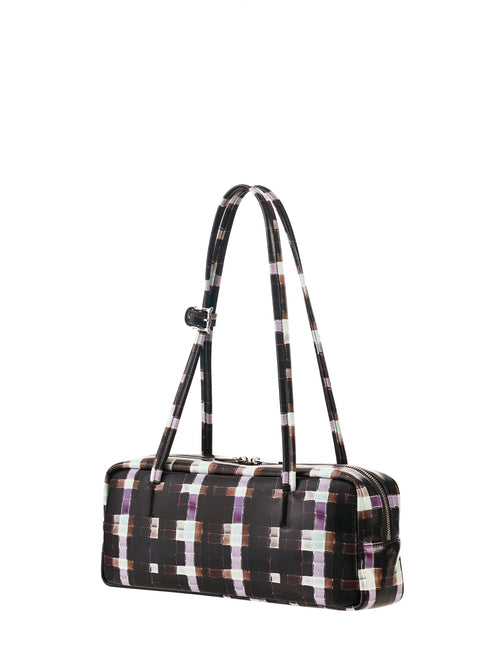 Chocolate-colored hand-painted plaid baguette bag