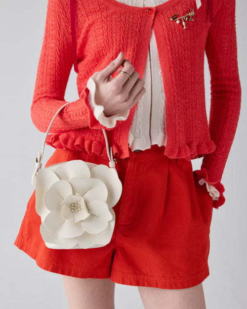 Pure White Bucket Bag with 3D Floral Details