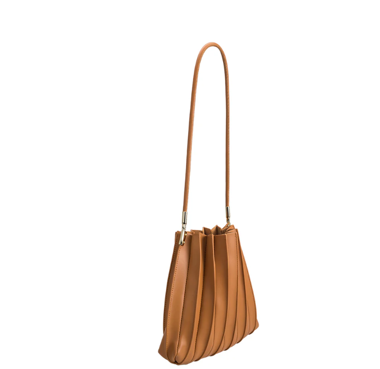 Ruched vegan leather shoulder bag