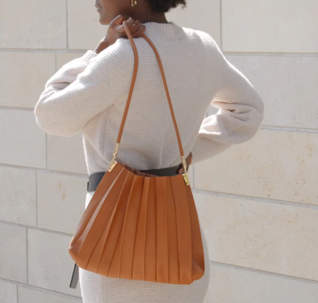 Ruched vegan leather shoulder bag